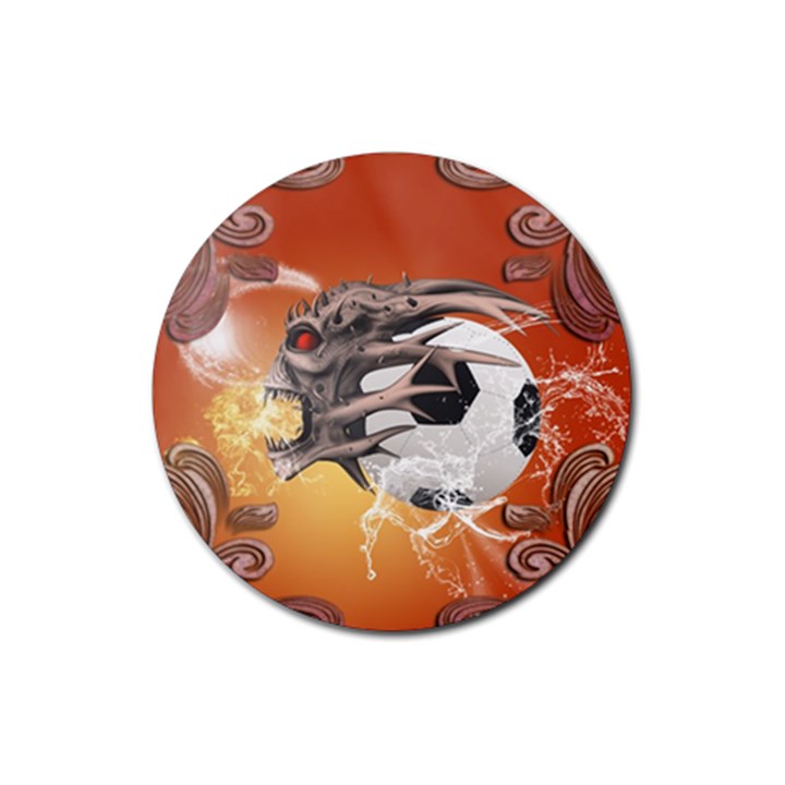 Soccer With Skull And Fire And Water Splash Rubber Coaster (Round) 