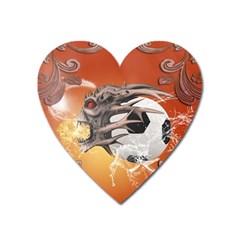 Soccer With Skull And Fire And Water Splash Heart Magnet by FantasyWorld7