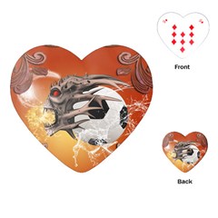 Soccer With Skull And Fire And Water Splash Playing Cards (heart)  by FantasyWorld7