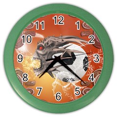 Soccer With Skull And Fire And Water Splash Color Wall Clocks by FantasyWorld7