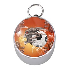 Soccer With Skull And Fire And Water Splash Mini Silver Compasses by FantasyWorld7