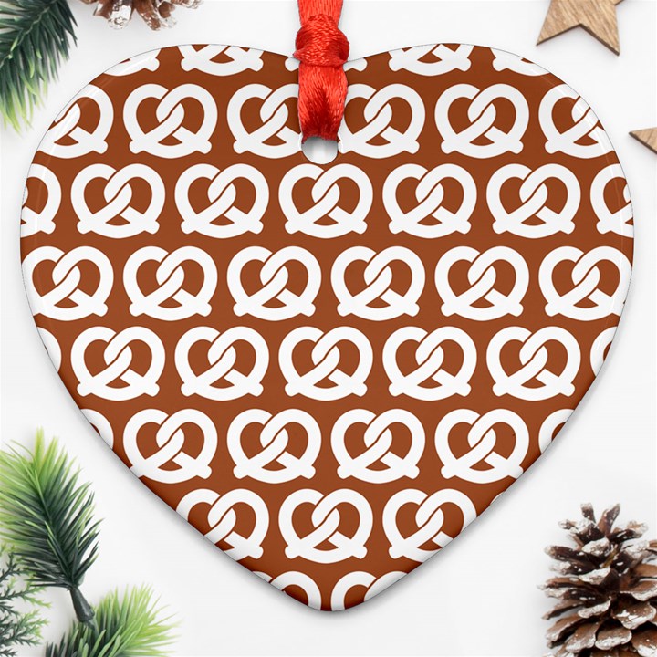 Brown Pretzel Illustrations Pattern Heart Ornament (2 Sides)