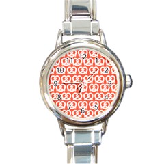 Coral Pretzel Illustrations Pattern Round Italian Charm Watches by GardenOfOphir