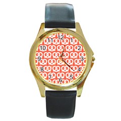 Coral Pretzel Illustrations Pattern Round Gold Metal Watches by GardenOfOphir