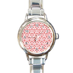 Chic Pretzel Illustrations Pattern Round Italian Charm Watches by GardenOfOphir