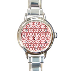 Trendy Pretzel Illustrations Pattern Round Italian Charm Watches by GardenOfOphir