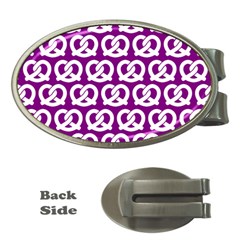 Purple Pretzel Illustrations Pattern Money Clips (oval)  by GardenOfOphir