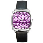 Purple Pretzel Illustrations Pattern Square Metal Watches Front