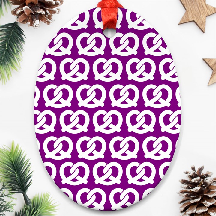 Purple Pretzel Illustrations Pattern Oval Ornament (Two Sides)