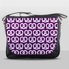 Purple Pretzel Illustrations Pattern Messenger Bags by GardenOfOphir