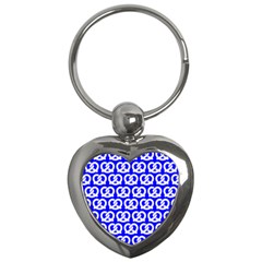 Blue Pretzel Illustrations Pattern Key Chains (heart)  by GardenOfOphir