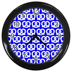 Blue Pretzel Illustrations Pattern Wall Clocks (black) by GardenOfOphir