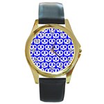 Blue Pretzel Illustrations Pattern Round Gold Metal Watches Front