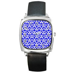 Blue Pretzel Illustrations Pattern Square Metal Watches by GardenOfOphir