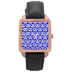 Blue Pretzel Illustrations Pattern Rose Gold Watches by GardenOfOphir