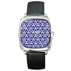 Navy Pretzel Illustrations Pattern Square Metal Watches by GardenOfOphir