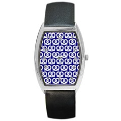 Navy Pretzel Illustrations Pattern Barrel Metal Watches by GardenOfOphir