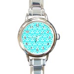 Aqua Pretzel Illustrations Pattern Round Italian Charm Watches Front