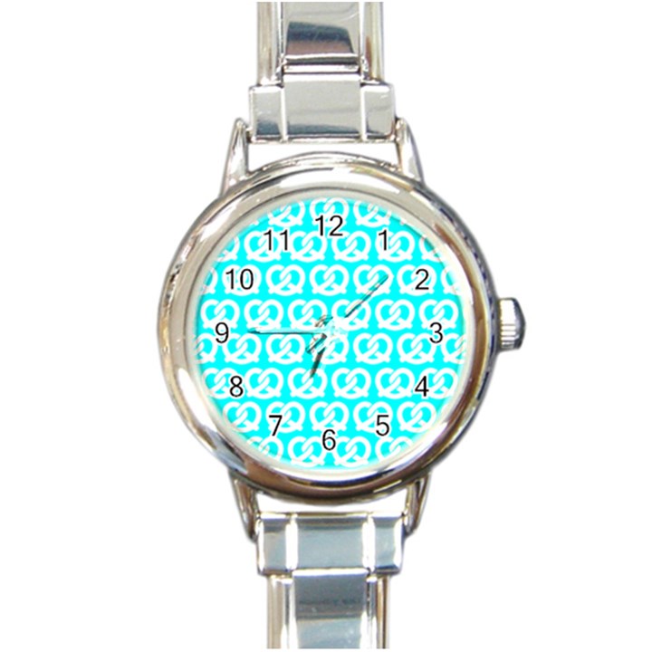 Aqua Pretzel Illustrations Pattern Round Italian Charm Watches