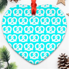 Aqua Pretzel Illustrations Pattern Ornament (heart)  by GardenOfOphir