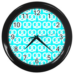 Aqua Pretzel Illustrations Pattern Wall Clocks (black) by GardenOfOphir