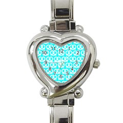 Aqua Pretzel Illustrations Pattern Heart Italian Charm Watch by GardenOfOphir