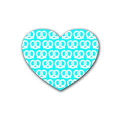 Aqua Pretzel Illustrations Pattern Rubber Coaster (heart)  by GardenOfOphir