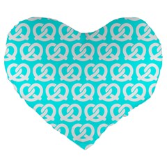 Aqua Pretzel Illustrations Pattern Large 19  Premium Heart Shape Cushions by GardenOfOphir