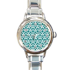 Teal Pretzel Illustrations Pattern Round Italian Charm Watches by GardenOfOphir