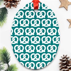 Teal Pretzel Illustrations Pattern Ornament (Oval) 