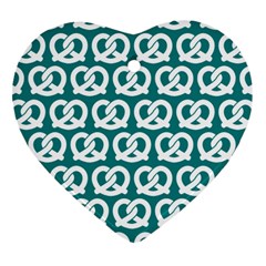 Teal Pretzel Illustrations Pattern Ornament (heart)  by GardenOfOphir