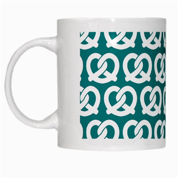 Teal Pretzel Illustrations Pattern White Mugs