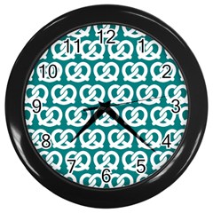 Teal Pretzel Illustrations Pattern Wall Clocks (Black)