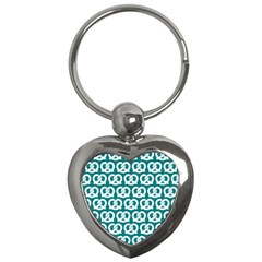 Teal Pretzel Illustrations Pattern Key Chains (heart)  by GardenOfOphir