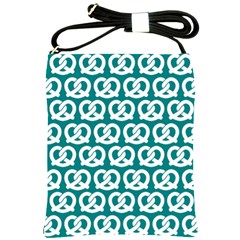 Teal Pretzel Illustrations Pattern Shoulder Sling Bags by GardenOfOphir