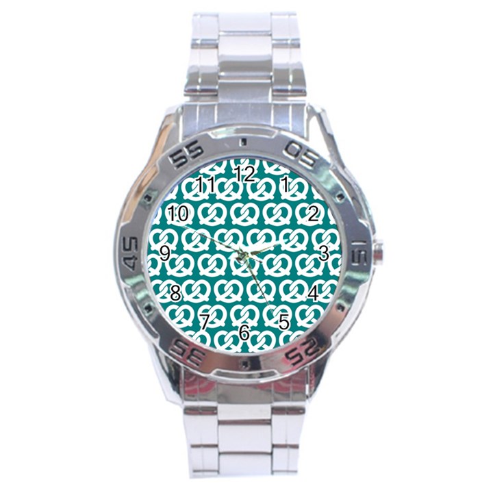 Teal Pretzel Illustrations Pattern Stainless Steel Men s Watch