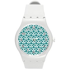 Teal Pretzel Illustrations Pattern Round Plastic Sport Watch (m) by GardenOfOphir