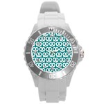 Teal Pretzel Illustrations Pattern Round Plastic Sport Watch (L) Front