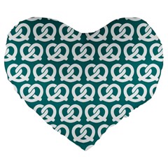 Teal Pretzel Illustrations Pattern Large 19  Premium Heart Shape Cushions by GardenOfOphir