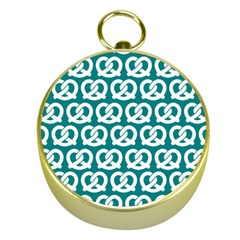 Teal Pretzel Illustrations Pattern Gold Compasses by GardenOfOphir