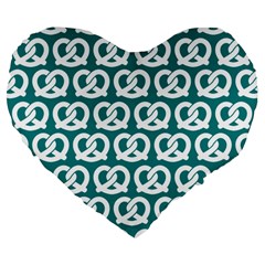 Teal Pretzel Illustrations Pattern Large 19  Premium Flano Heart Shape Cushions