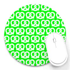 Neon Green Pretzel Illustrations Pattern Round Mousepads by GardenOfOphir