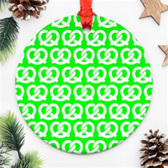 Neon Green Pretzel Illustrations Pattern Ornament (round)  by GardenOfOphir