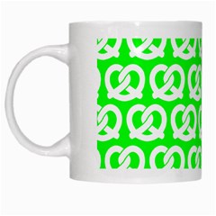 Neon Green Pretzel Illustrations Pattern White Mugs by GardenOfOphir