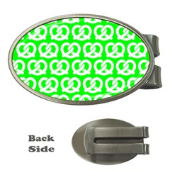 Neon Green Pretzel Illustrations Pattern Money Clips (oval)  by GardenOfOphir