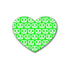 Neon Green Pretzel Illustrations Pattern Rubber Coaster (heart)  by GardenOfOphir