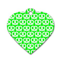 Neon Green Pretzel Illustrations Pattern Dog Tag Heart (two Sides) by GardenOfOphir