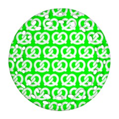 Neon Green Pretzel Illustrations Pattern Round Filigree Ornament (2side) by GardenOfOphir