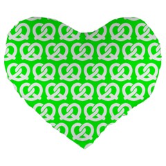 Neon Green Pretzel Illustrations Pattern Large 19  Premium Heart Shape Cushions by GardenOfOphir