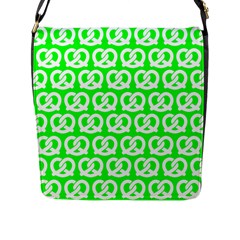 Neon Green Pretzel Illustrations Pattern Flap Messenger Bag (l)  by GardenOfOphir